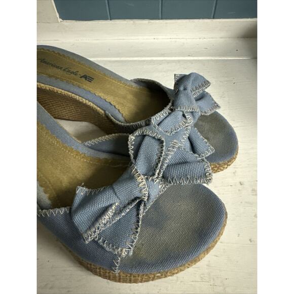 Vtg American Eagle  Women's Sz 8 Blue Denim Jean Fabric  Slip On Wedge‎ Sandals - Picture 7 of 7